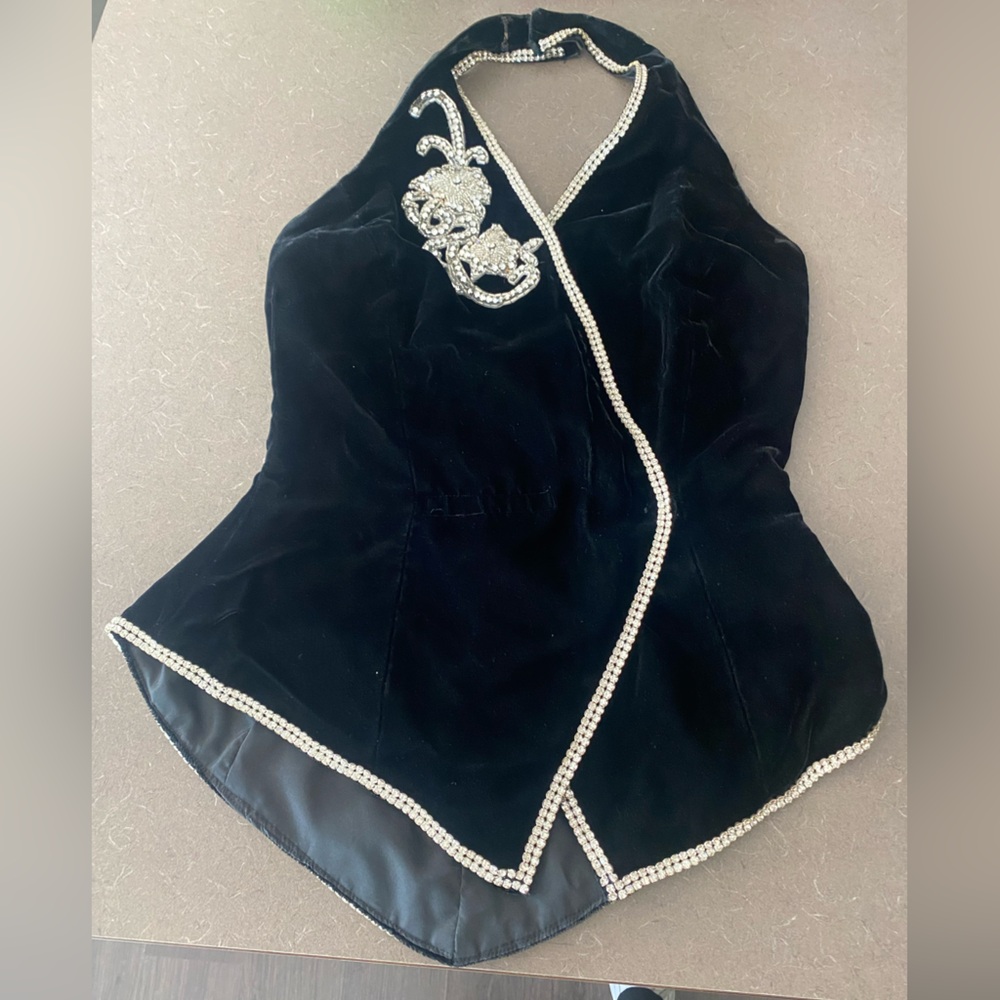 Rivar’s Elegant Black Velvet Halter Top with Silver Embellishments